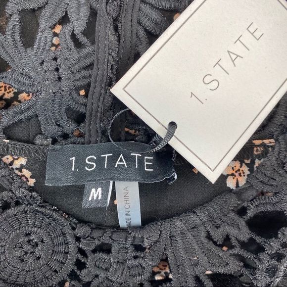 1.State Black Lace Inset Ditsy Floral Top NWT - M - Picture 14 of 16